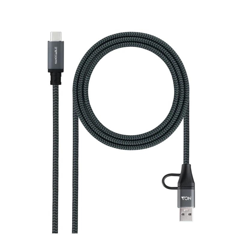 Foto de NANOCABLE Cable de Datos y Alimentación Nanocable USB 3.2 Gen 2 · Conector Híbrido USB-C + USB-A a USB-C · 100W Power Delivery · 3 Metros (PN: 10.01.4113-COMB)