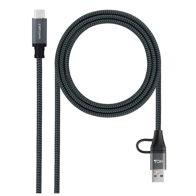 Foto de NANOCABLE Cable de Datos y Carga USB 3.2 Nanocable 10.01.4111-L150-COMB · USB-C/A a USB-C · Power Delivery 100W · 1.5 metros (PN: 10.01.4111-L150-COMB)