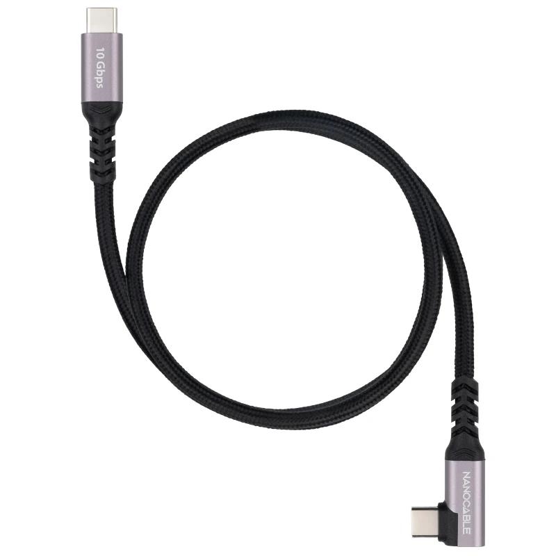 Foto de NANOCABLE Cable de Conectividad e Integración Nanocable USB-C a USB-C 3.2 Gen2 Acodado 90° · Power Delivery 100W · 3 Metros (PN: 10.01.4703)