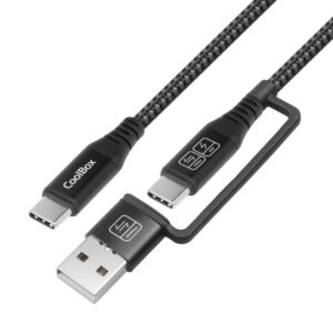 Foto de CoolBox Cable Híbrido de Datos y Alimentación CoolBox USB-C 3.2 Gen2 a USB-C / USB-A · 1.8 metros · Power Delivery 60W (PN: COO-CAB-UAC-60W)