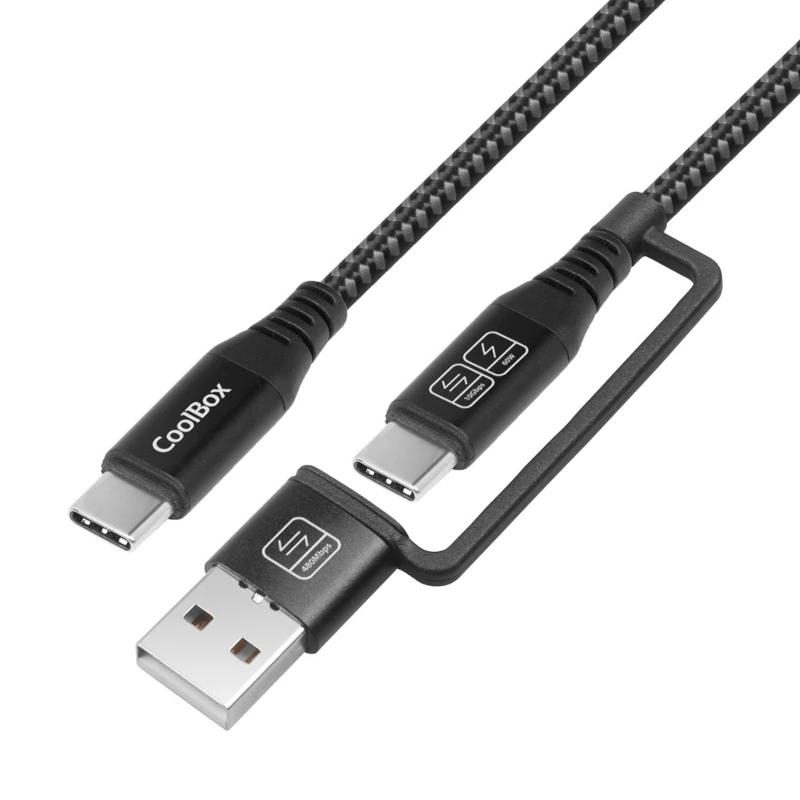 Foto de CoolBox Cable Híbrido de Datos y Alimentación CoolBox USB-C 3.2 Gen2 a USB-C / USB-A · 1.8 metros · Power Delivery 60W (PN: COO-CAB-UAC-60W)