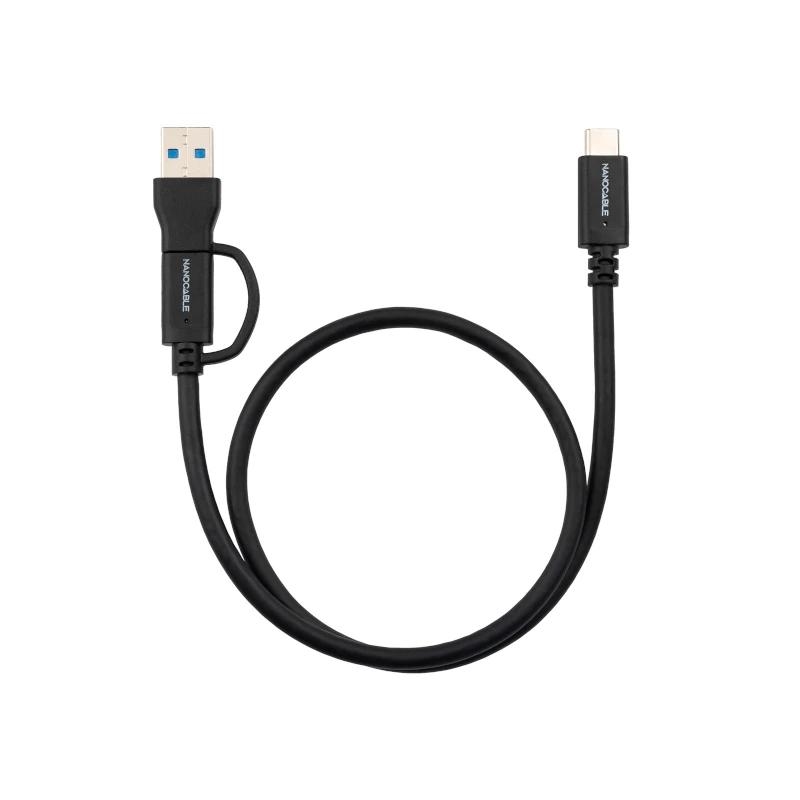 Foto de NANOCABLE Cable Híbrido Nanocable USB-C + USB-A a USB-C 3.2 Gen 2 · 1 metro · Transmisión de Datos 10 Gbps (PN: 10.01.4801)