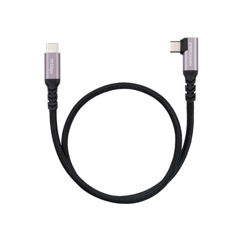 Foto de NANOCABLE Cable de Conectividad Industrial USB-C 3.2 Gen 2 Nanocable 10.01.4701 · Conector Acodado a 90° · Power Delivery 100W · Longitud 1m (PN: 10.01.4701)