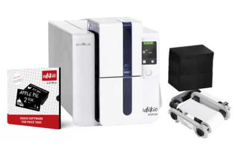 Foto de EVOLIS Impresora de Tarjetas Plásticas Evolis Edikio Duplex · Doble Cara · 300 dpi · USB · Ethernet · Kit Completo (PN: ED1H0000CD-BS003)